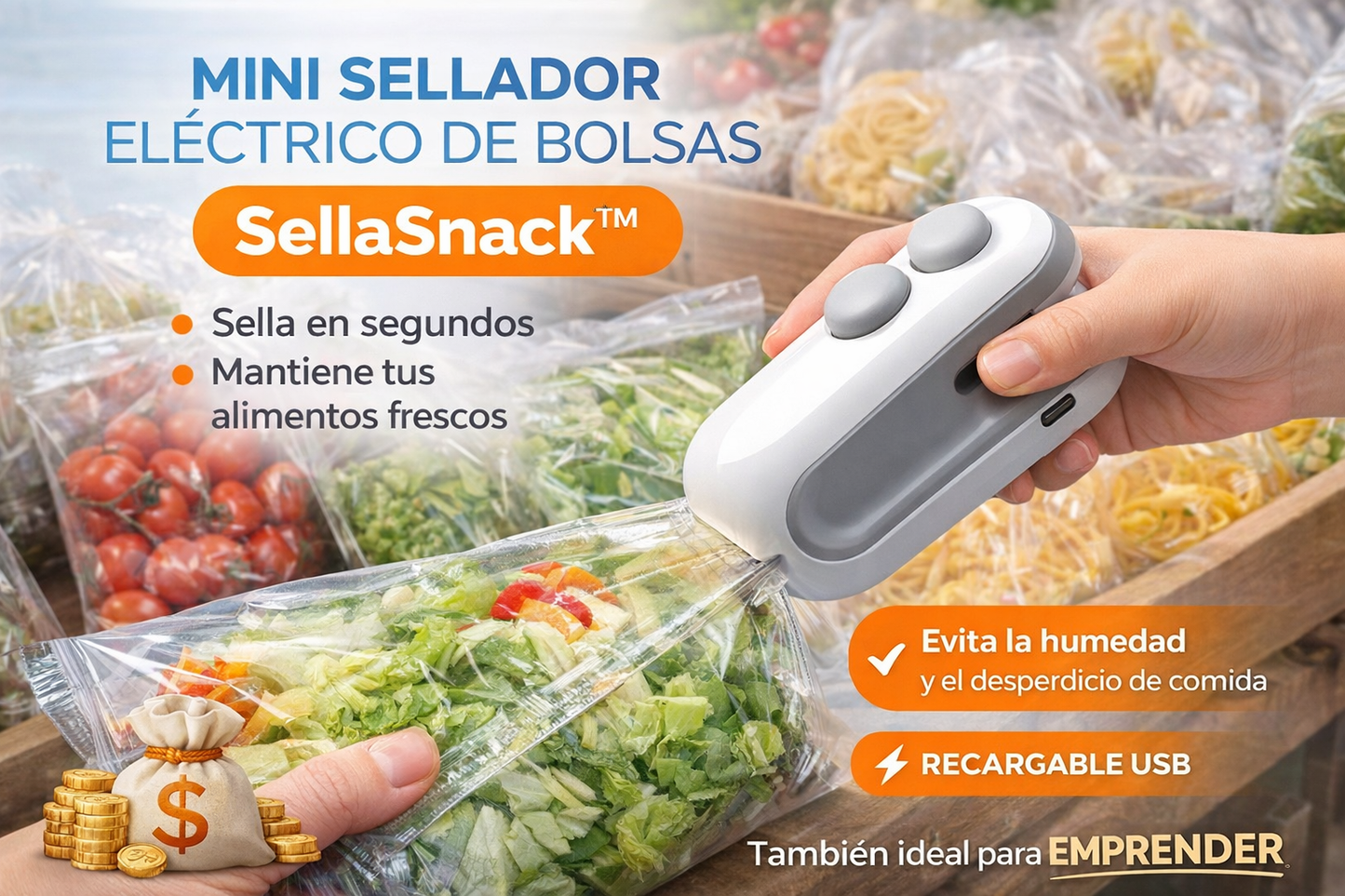 Sellador Eléctrico de Bolsas SellaSnack™ – Recargable y Portátil